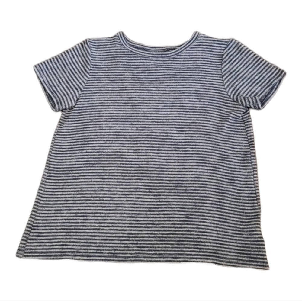 Zella Girls Navy Blue Striped Knitted T-Shirt With Slit Back Size M